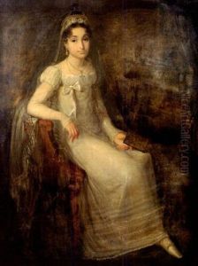 Portrait De Jeune Femme En Robe Blanche by Louis Benjamin Marie Devouges