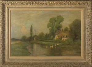 Cottage Beside A Stream With Ducks