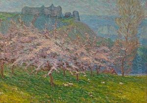 Sheep Grazing Beneath Flowering Apple Trees by Wynford Dewhurst