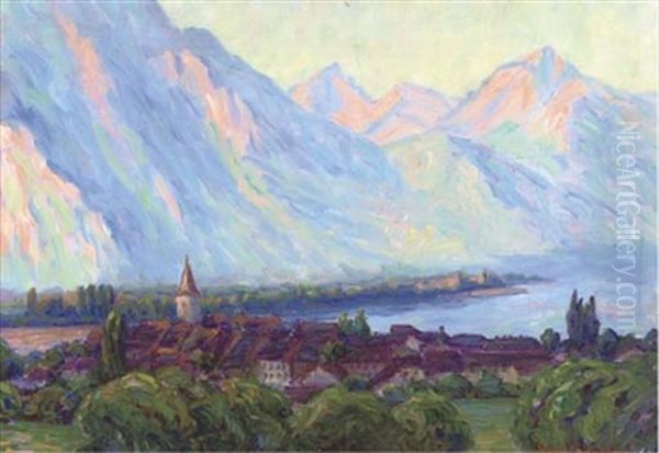 A Village Beside An Alpine Lake - view 1