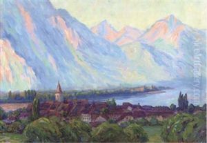 A Village Beside An Alpine Lake by Wynford Dewhurst