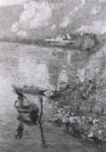 Coastal Scene With Figures And Boats In A Cove by Wynford Dewhurst