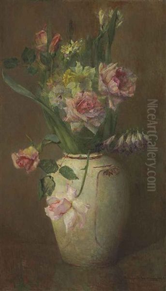 Spring Flowers With Roses, Daffodils And Larkspur - view 1