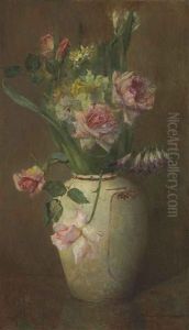 Spring Flowers With Roses, Daffodils And Larkspur Spring Flowers With Roses, Daffodils And Larkspur