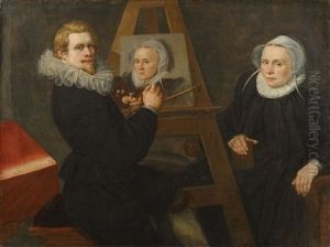 Selbstbildnis Mit Staffelei Und Modell by Maerten Pietersz Deym