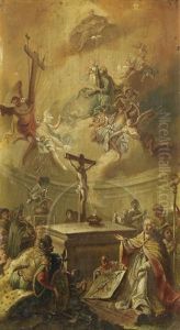 A Vision Of The Immaculate Conception Before A Bishop Saint, A Boy Holing A Map Of The River Isar, Bavaria