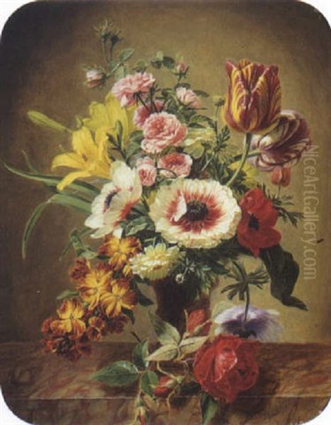Nature Morte Au Bouquet De Fleurs Sur Un Entablement - view 1