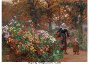 La Cueillette Des Fleurs En Bretagne by Theophile-Louis Deyrolle