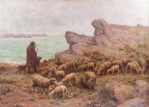 Pastor Con Ovejas by Theophile-Louis Deyrolle