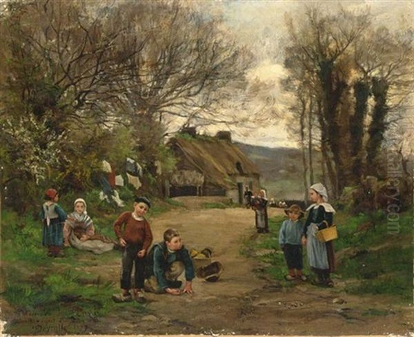 Children Playing Of Marbles On A Sunny Day, Brittany - view 1