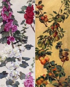 Branches De Roses Tremieres (+ Branches De Poirirer Et De Pommier; Pair) by Theophile-Louis Deyrolle
