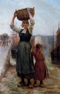 Femme De Pecheur Et Sa Fille by Theophile-Louis Deyrolle