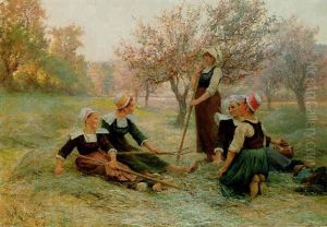La Fin De La Journee Des Faneuses by Theophile-Louis Deyrolle