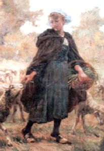 La Gardienne De Moutons by Theophile-Louis Deyrolle