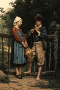 Le Flutiste Et La Petite Laitiere by Theophile-Louis Deyrolle