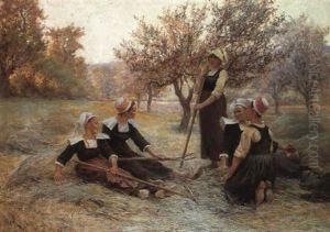 Le Fenaison A Pont-aven by Theophile-Louis Deyrolle