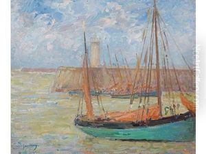 Barques A L'entree De St Gilles Croix De Vie by Emile Alfred Dezaunay