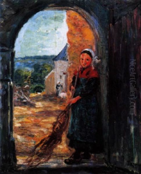 Jeune Bretonne Sous La Porte Cintree - view 1