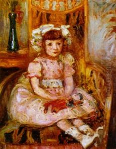 Fillette A La Robe Rose Et A La Poupee by Emile Alfred Dezaunay