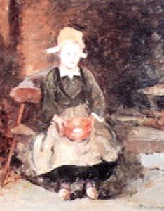 Petite Bretonne Au Coin Du Feu by Emile Alfred Dezaunay