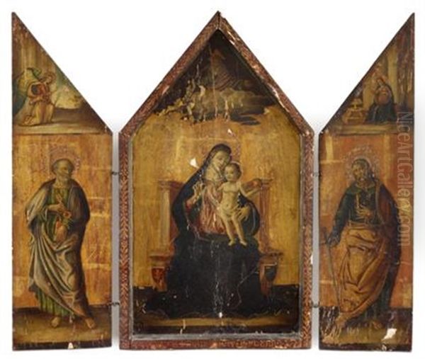 Virgin And Child With God The Father Above, Centered By The Virgin Annunciate, Saint Peter And Saint Paul (triptych) - view 1