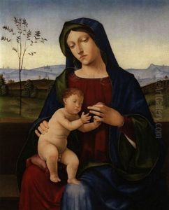 Madonna Im Feien, Dem Kind Einen Apfelreichend by Benedetto Diana