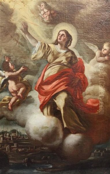 Saint Barbara With Cherubs And City Beyond - view 1