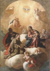 The Madonna And Child In Glory With Saint John The Evangelist, Saint Anne And Saint Joseph In The Presence Of The Holy Spirit by Giacinto Diana