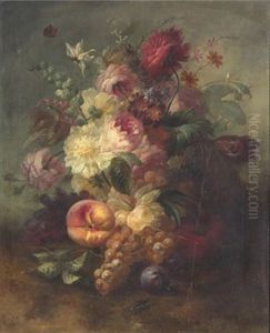 Stilleben Med Blommor Och Frukter by Jules Edouard Diart
