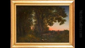 Cerf Et Deux Biches A La Barriere