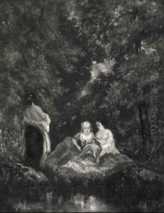 Waldteich Mit Badenden by Eugene Diaz De La Pena