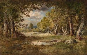 Baumbestandener Waldweg Unter Bew"lktem Himmel by Narcisse Virgile Diaz de la Pena