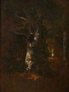 Baumbestandener Waldweg Unter Bew"lktem Himmel by Narcisse Virgile Diaz de la Pena