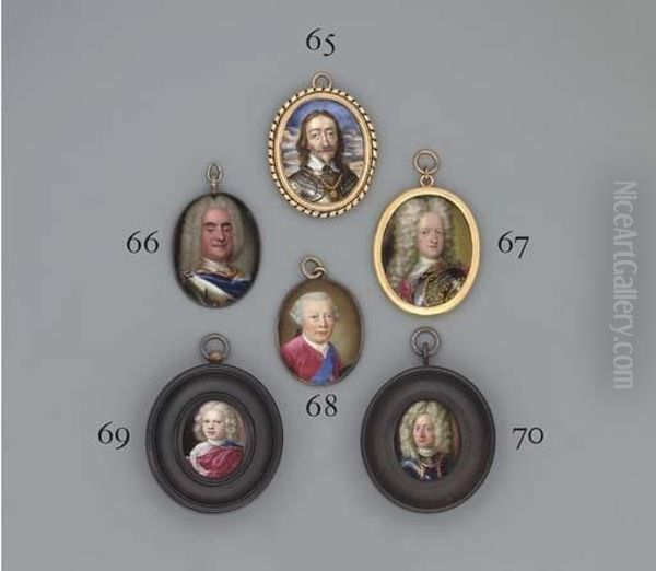 A Palatine Prince, In Gilt-studded Armour, Lace Cravat, Ermine-bordered Red Cloak Draped Around His Shoulders, Full-bottomed Powdered Curling Wig - view 1