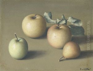 Stillleben Mit Drei Apfeln Und Einer Birne