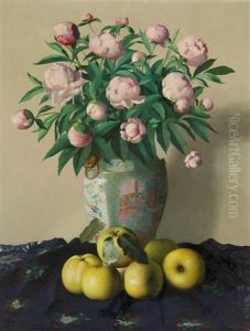 Stillleben Mit Pfingstrosen Und Obst by Frantisek Xaver Diblik