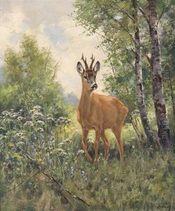 Lauschender Rehbock by Erich Dichtl