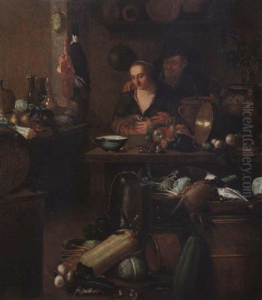 Kucheninterieur Mit Schakerndem Paar - view 1