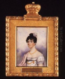 A Young Lady With Pink Shawl Over Her Right Shoulder, A White Rosette In Her Upswept Black Hair A Young Lady With Pink Shawl Over Her Right Shoulder, A White Rosette In Her Upswept Black Hair