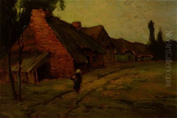 A Woman Walking In A Village At Dusk - view 1