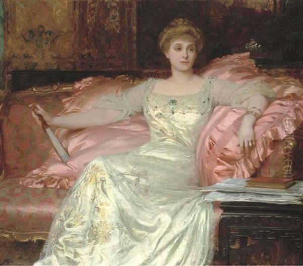 Portrait Of Mrs W.k. D'arcy In An Opulent Interior - view 1