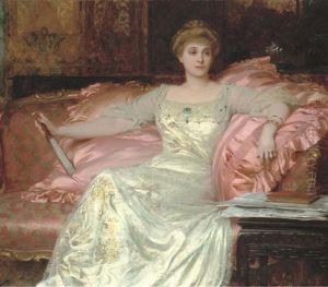 Portrait Of Mrs W.k. D'arcy In An Opulent Interior by Frank Dicksee