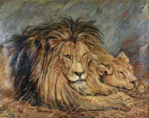 Couple De Lions Au Repos by Herbert Thomas Dicksee