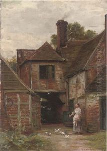 Feeding The Doves by Margaret Isabel Dicksee