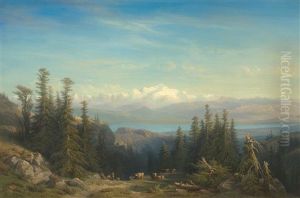 Vue Sur Le Mont Blanc Avec Le Lac Leman Au Premier Plan by Francois Diday