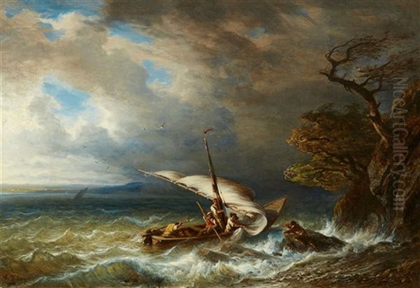 A Sailing Ship In Rough Seas - view 1