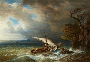 A Sailing Ship In Rough Seas by Francois Diday