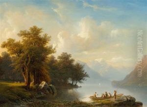 Brienzersee Mit Figuren In Einem Fahrboot