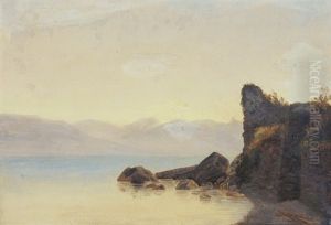 Felsige Uferpartie Am Lac Leman by Francois Diday