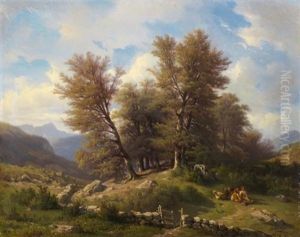 Paysage Avec Bergers Sous Arbres